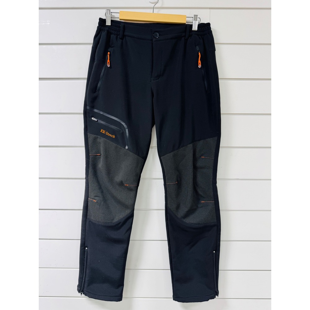EX-Stretch Mens Technical Hiking Pants Black Orange Softshell Reinforced Knees